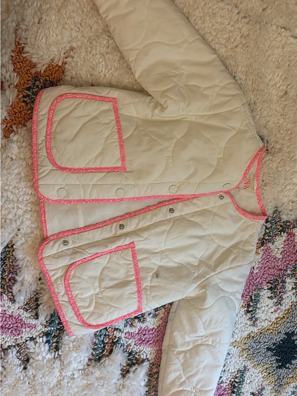 Zara Cream Quilted Jacket with Pink Trim